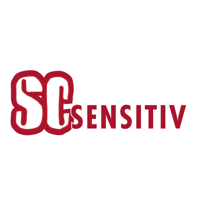 The image shows "SENSITIV" in red capital letters with large, bold, overlapping "S" and "C" on a light gray background. It represents SC SENSITIV graffiti remover for sensitive surfaces by DR.SCHNELL GmbH & Co. KGaA.