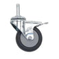 A single Novocal easy-running swivel castor with bolt, with stop, Ø 75 mm electrically conductive, for NW S70/S. With metal bracket, black rubber tread, gray wheel hub, and threaded stem. Pictured on a white background. Package contains 1 piece.