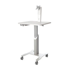 The Novocal Mobile Workstation for Laptop or Panel PC offers flexible use and stable support with a height-adjustable monitor arm, VESA mount, flat tabletop, four castor feet, and T-frame.