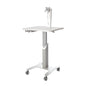 The Novocal Mobile Workstation for Laptop or Panel PC offers flexible use and stable support with a height-adjustable monitor arm, VESA mount, flat tabletop, four castor feet, and T-frame.