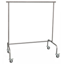 The Novocal deficiency trolley made of stainless steel features 4 smooth-running swivel castors (Ø 75 mm, 2 of which have a stop) and is ideal for professional laundry needs. Package: 1 piece. Stands empty against a white background.