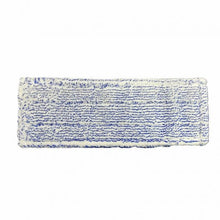 The Arcora Excellent Blue-White Fc-Mop With Color Coding Without Cover Sheet from Arcora International GmbH features a rectangular, textured microfiber surface with blue stripes and frayed edges - the color coding allows for easy, hygienic identification.