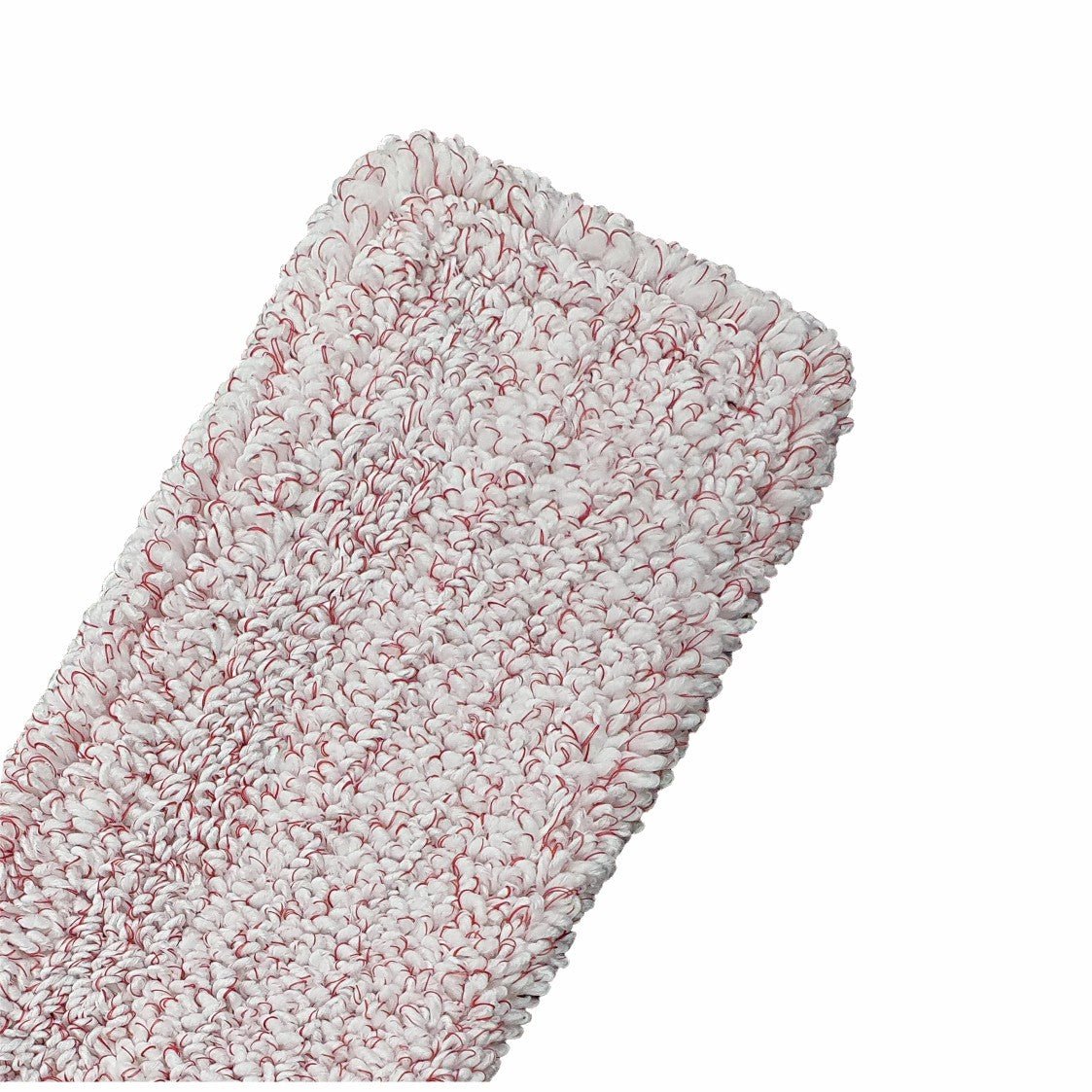 The Arcora Medical Red Microfiber Yarn Cover from Arcora International GmbH is a rectangular, white-pink textured mop with loop fibers, designed for hygienic floor cleaning in the medical field.