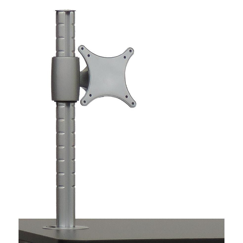 The Novocal monitor mount (25 kg, 1 piece) is used to attach a monitor to a medical cart. It features a vertical bracket with cutouts and a flat mounting plate with four screw holes.