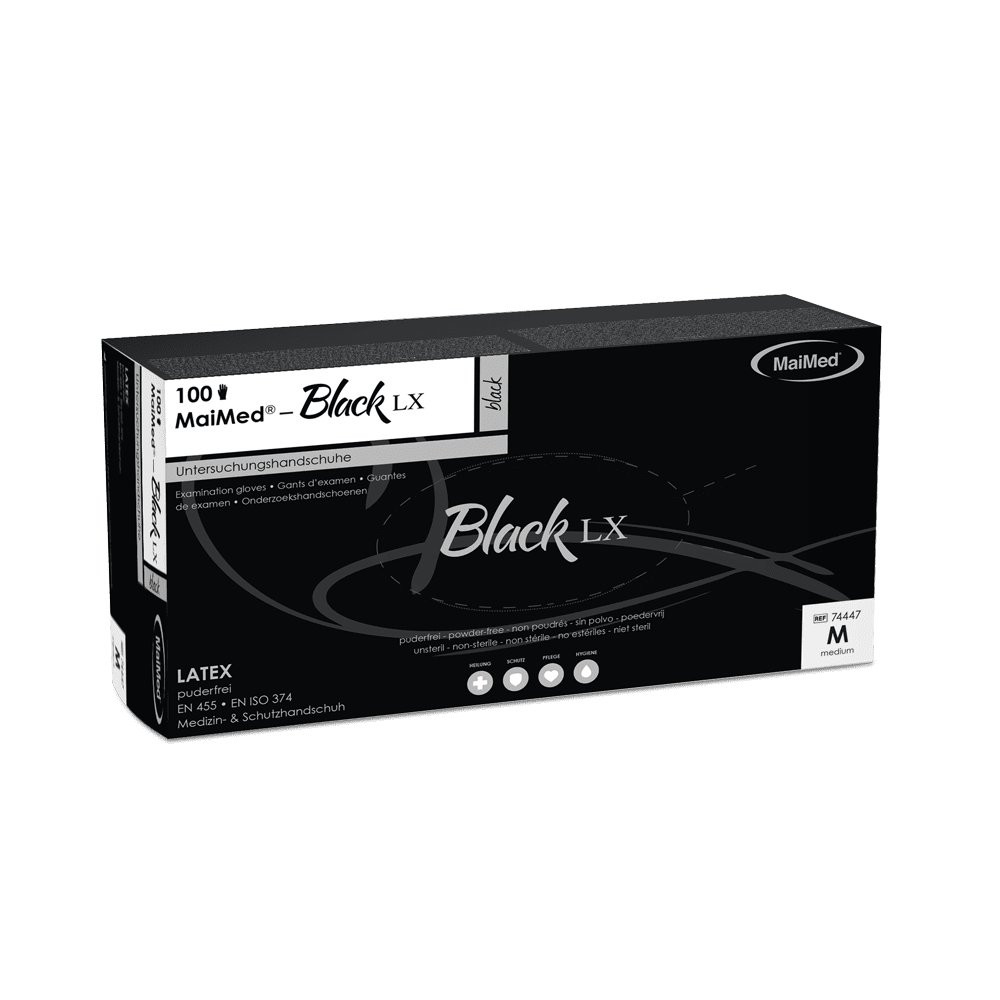 MaiMed-Black LX PF disposable latex examination gloves, powder-free, 100 pieces/box