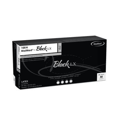 MaiMed-Black LX PF disposable latex examination gloves, powder-free, 100 pieces/box