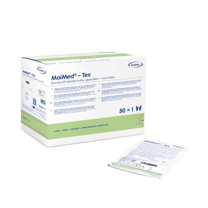 MaiMed-Tex sterile, lightly powdered latex surgical gloves 50 pairs/box