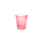 A transparent pink Meditrade disposable medicine cup with measurement lines indicating the volume in milliliters.