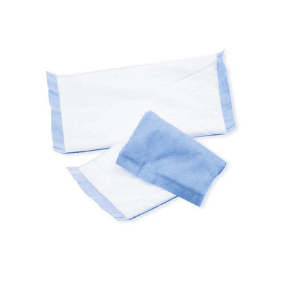 Two folded white towels and one folded blue washcloth, designed for the Meditrade BeeSana® absorbent compress—25 pieces—neatly arranged on a plain white background by Meditrade GmbH.