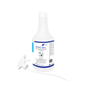 A bottle of “Meditrade Medizid® Alpha+ Surface Disinfectant” with a white label displaying product details and a barcode. A cap and an additional spray nozzle are on the bottle.