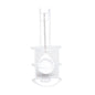 The white metal stand is a minimalist urine bottle holder from Meditrade GmbH, similar to a ladle holder with chain suspension. Its round base and vertical supports make it ideal for care beds, seamlessly combining form and function.