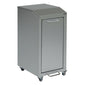 The Novocal recycling cabinet Series 3000 single collector is a storage cart made of aluminum with a handle, a front door, and four electrically conductive wheels for easy mobility. The package contains 1 piece.