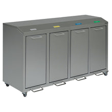 The Novocal recycling cabinet Series 3000 four-compartment collector is an aluminum recycling station with four electrically conductive compartments - ideal for efficient waste separation.