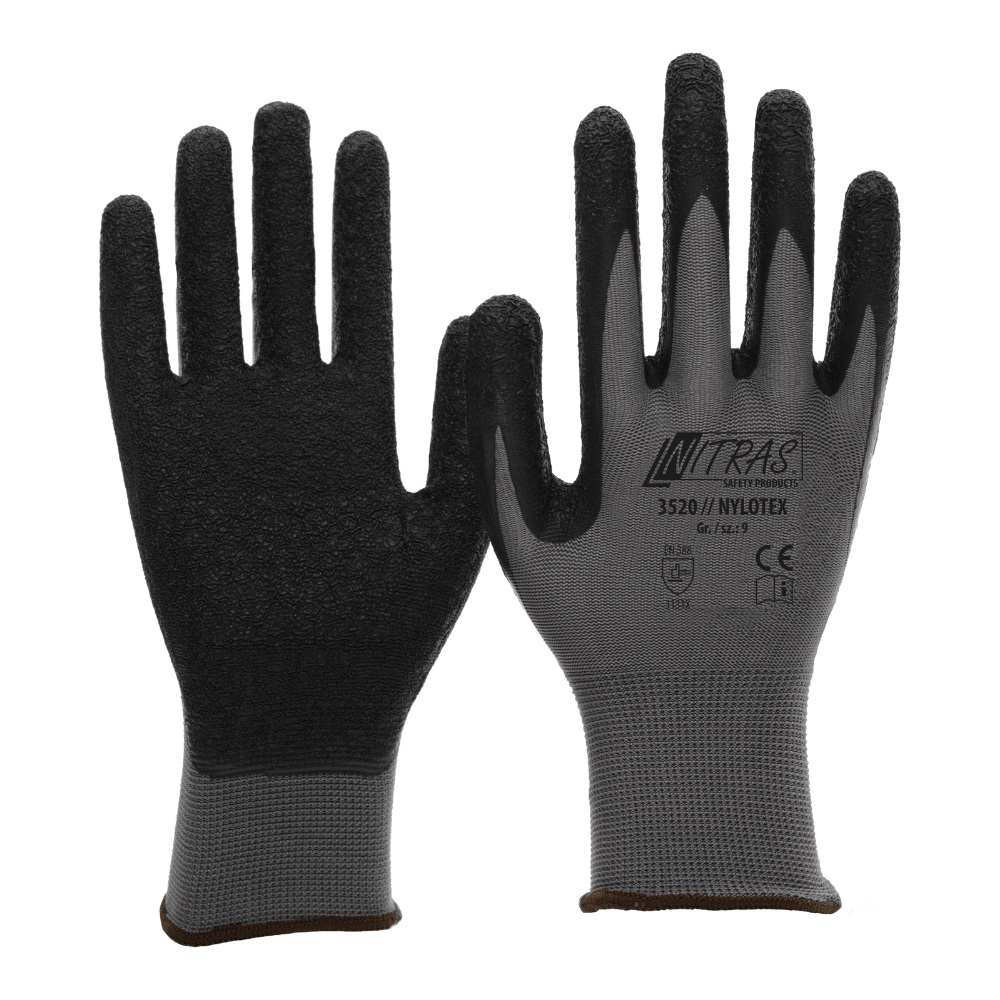 Nylon gloves with latex coating