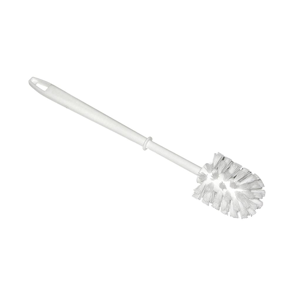 The Nölle Profi Brush toilet brush, white (1 piece) by Nölle Profi Brush Bürsten- & Pinseltechnik e.K. features a white plastic design with a long handle and dense PPN bristles, presented against a simple white background.