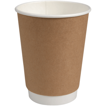 The double-walled coffee cup "Kraft" from Abena Re-Seller GmbH is a simple brown paper cup with a white interior and base, ideal for those seeking an eco-friendly alternative to stainless steel cups.