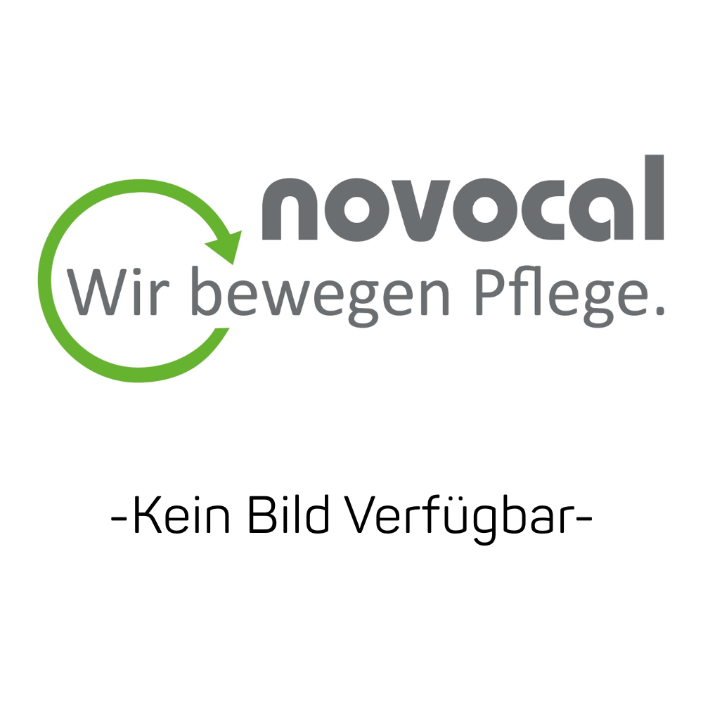 Logo of "novocal" with a green, circular arrow, below the text "We move care." and "-No Image Available-" in black, indicating no image available for the Novocal stand shelf extension unit made of nickel-plated, high-gloss chrome precision steel.