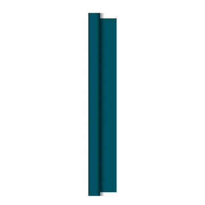 A vertical blue-green rectangle, reflecting the texture of the Dunicel tablecloth rolls 1.18 m x 25 m by Duni GmbH, features a narrow raised strip with shadow on the left – ideal for flexible table decoration at large events on a plain white background.