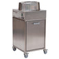 The Novocal waste sealing device Pactosafe closed - battery version made of stainless steel ensures hygienic waste disposal on wheels. It offers a rectangular housing, control panel, and a large opening - ideal for professional use.