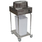 The Novocal waste sealing device Pactosafe open - network version made of stainless steel is height-adjustable, on four wheels and features a control panel, large top opening, and a white waste container for efficient disposal in medical areas.