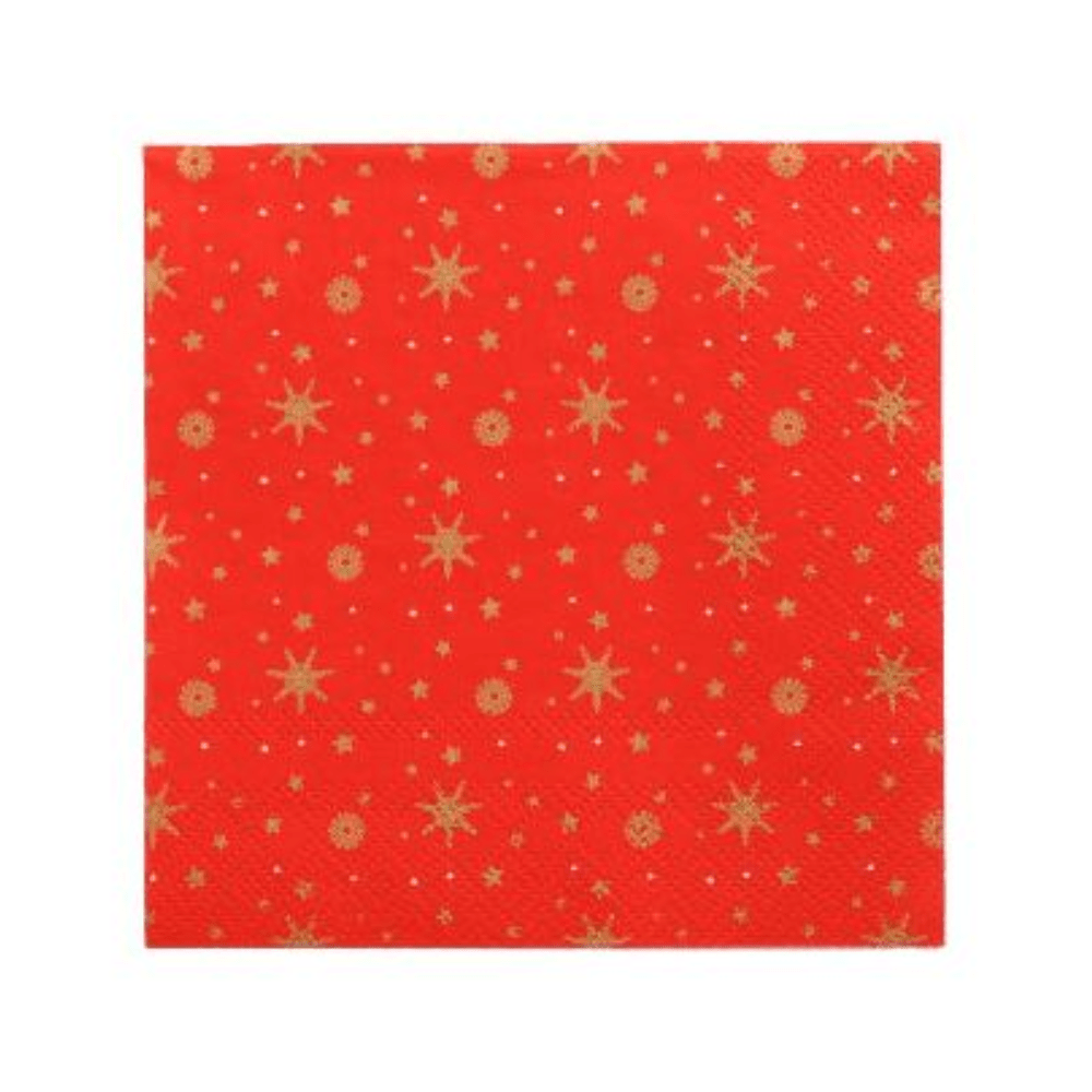 A napkin from the PAPSTAR These "Plain Christmas Trees" GmbH napkins feature a festive Christmas design with gold stars and small dots. These 3-ply napkins offer both elegance and an eco-friendly option for your festive table setting.