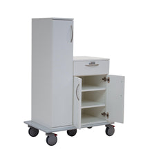The Novocal patient trolley features a robust chassis made of solid plastic panel, easy-running wheels, and versatile storage - ideal for hospitals and healthcare. Package: 1 piece.