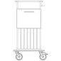 Black and white line drawing of the Novocal care and work cart: rectangular body, drawer with horizontal handle, four swivel casters, horizontal handle at the top right. Functions as wall protection. Brand: Novocal. Package (1 piece).