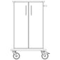 Front view line drawing of a Novocal care and work trolley chassis with two doors, right-hand handle, and four wheels Brand: Novocal. Packaging: 1 piece. Made of continuous solid plastic.