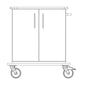 Line drawing of the Novocal care and work cart chassis with two vertical handles on double doors, flat top, side handle, and four large swivel casters - ideal for use in hospitals. Brand: Novocal. Package (1 piece).