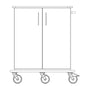 A line drawing of the Novocal care and work trolley shows a rectangular chassis with two vertical doors, four swivel castors, a side handle, and a continuous full plastic panel for stability and easy mobility.