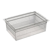 The Novocal PC module, transparent and divisible (600 x 400 x 200 mm), is an empty, clear plastic storage container with vertical slots and a flat edge, ideal for storing PC components. Pictured on a white background. Includes pull-out stops. Packaging: 1 piece.