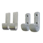 The illustration shows two pairs of wall hooks. The right pair is Novocal planet hooks made of plastic in gray (Set = 2 pcs), designed for easy installation and ideal for organization.