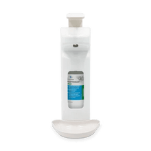 The Dr. Schumacher wall dispenser SPE 500 (500 ml) from Dr. Schumacher GmbH is a white, automatic wall dispenser with a visible bottle and a drip tray at the bottom.