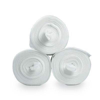 Three Dr. Schumacher DESCO WIPES non-woven cloth rolls from Dr. Schumacher GmbH are stacked in a triangle on a light background. From the side view, the rolls display their circular, concentric pattern, ideal for use in non-woven cloth dispensing systems.
