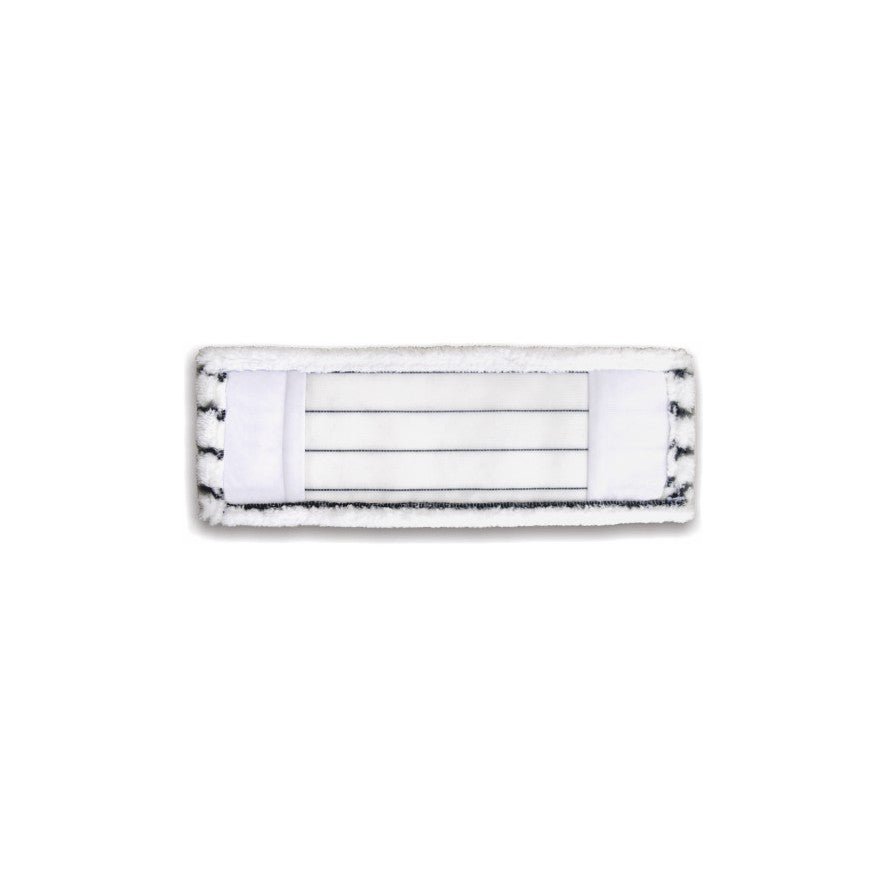 The Arcora EXCELLENT HARD MOPP GRAY-WHITE from Arcora International GmbH is a rectangular mop head with black stripes and fabric edging, designed for hard floors, pictured on a plain white background.
