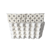 A large package with several rolls of Papernet toilet paper 416640, arranged in three layers. The 3-ply rolls, made by Sofidel Germany GmbH from recycled paper, are packaged in a transparent plastic wrapping.