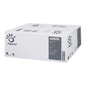 A white rectangular box with 1-ply Papernet V-fold paper towels (421576) from Sofidel Germany GmbH is delivered in a carton with logos and descriptions emphasizing the company's commitment to recycled paper.