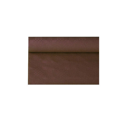 A roll of PAPSTAR paper tablecloth with damask embossing from PAPSTAR GmbH is partially unrolled against a plain white background and shows a smooth texture with subtle patterns.