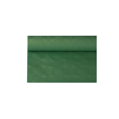 A roll of PAPSTAR paper tablecloth with a subtle damask embossing structure, partially unrolled on a white background, ideal for elegant table decoration.