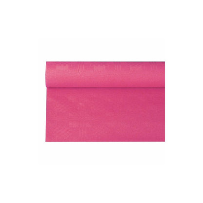 A roll of PAPSTAR paper tablecloth with damask embossing 6 m x 1.2 m from PAPSTAR GmbH, potentially ideal for festive occasions, is partially unrolled and presents its vibrant damask structure against a white background.