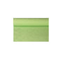 A roll of the light green PAPSTAR paper tablecloth with damask embossing from PAPSTAR GmbH, measuring 8 m x 1.2 m, is partially unrolled to highlight the subtle geometric pattern, making it perfect for an elegant table decoration.