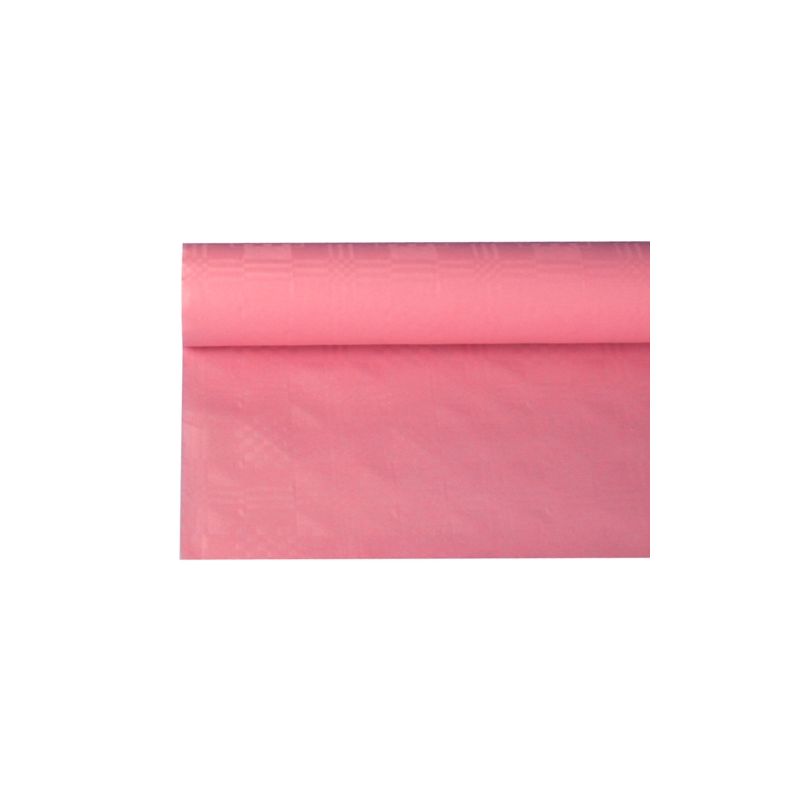 A roll of PAPSTAR paper tablecloth with damask embossing from PAPSTAR GmbH, perfectly suited for table decoration, is partially unrolled on a white background. The material is characterized by a smooth texture and a slight sheen, making it ideal for creating an elegant ambiance.
