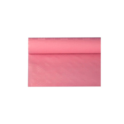 A roll of PAPSTAR paper tablecloth with damask embossing from PAPSTAR GmbH, perfectly suited for table decoration, is partially unrolled on a white background. The material is characterized by a smooth texture and a slight sheen, making it ideal for creating an elegant ambiance.