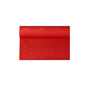 An 8 x 1.2 meter roll of red PAPSTAR paper tablecloth with damask embossing, partially unrolled and lying flat on a white background.