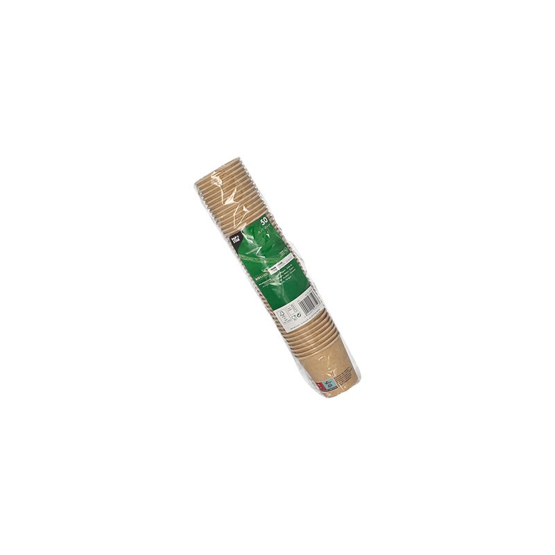 A bundle of PAPSTAR Drinking Cups Cardboard 0.1 l Ø 6 cm, brown cardboard cups with plastic coating, decorated with a green label and white text indicating the FSC® certified status of PAPSTAR GmbH.