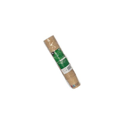 A bundle of PAPSTAR Drinking Cups Cardboard 0.1 l Ø 6 cm, brown cardboard cups with plastic coating, decorated with a green label and white text indicating the FSC® certified status of PAPSTAR GmbH.