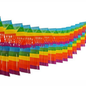 Colorful PAPSTAR large room garland paper "fringe" banner (10 m x 15 cm) by PAPSTAR GmbH, arranged diagonally with fringe edges. Made from flame-retardant material for safety; ideal decorative choice against a white background.
