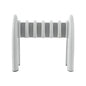 A white pipette holder with 6 positions in modern design by Altruan with multiple rollers between two curved stands on a plain white background and a length of 30 cm.