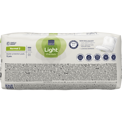 A pack of ABENA Light Normal 2, Premium from Abena Re-Seller GmbH (12 pieces) offers bladder protection level 2 with absorbency, skin balance, fast absorption, and liquid barriers for effective protection.