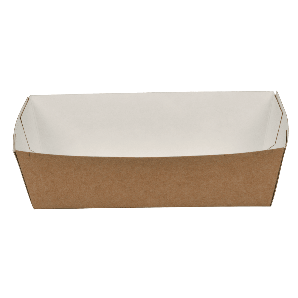 The fries tray, Kraft from Abena Re-Seller GmbH is a simple, rectangular brown Kraft paper tray with a white interior - an environmentally friendly food packaging, shown empty against a white background.